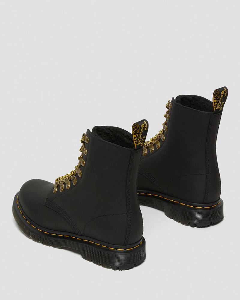 Black Women's Dr Martens 1460 Pascal DM's Wintergrip Leather Lace Up Boots | CA 185PJJ